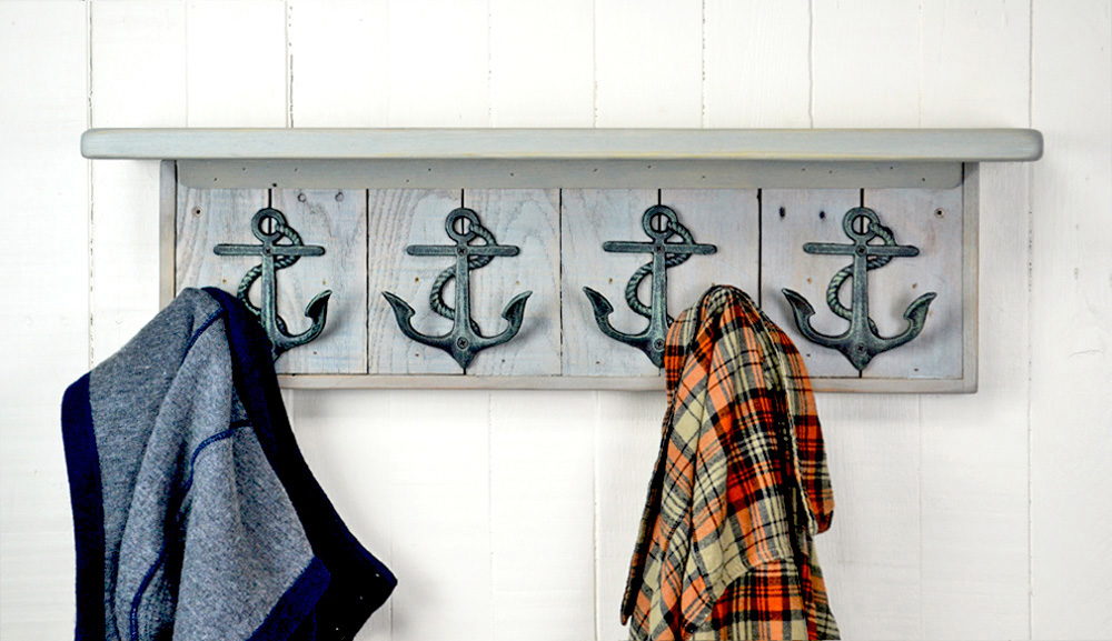 wall mounted coat rack with anchor hooks