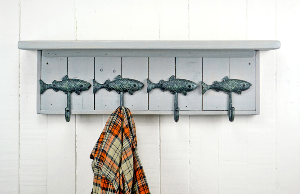 wall mounted coat rack with fish hooks