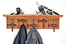 wooden coat rack with fish hooks