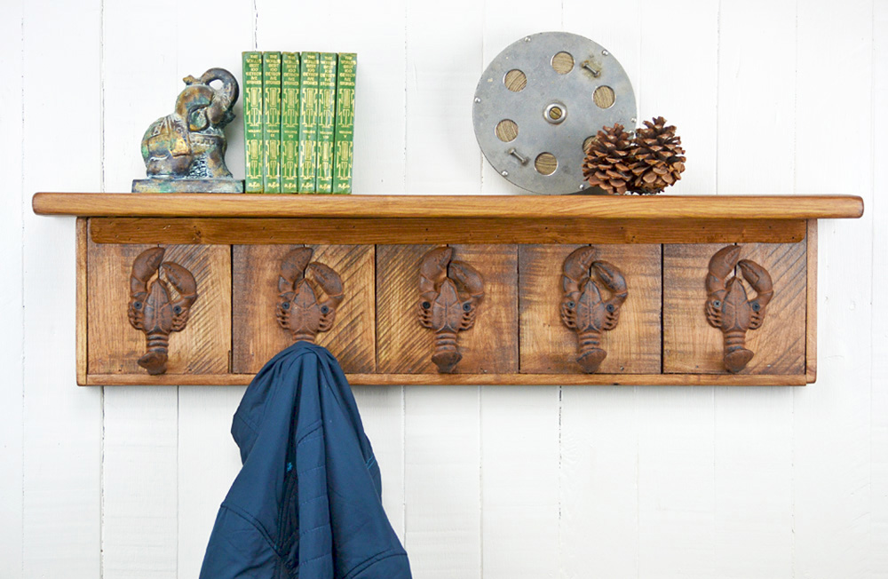 wall mounted coat rack with lobster hooks