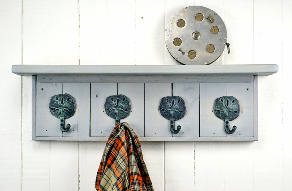 wall mounted coat rack with sand dollar hooks