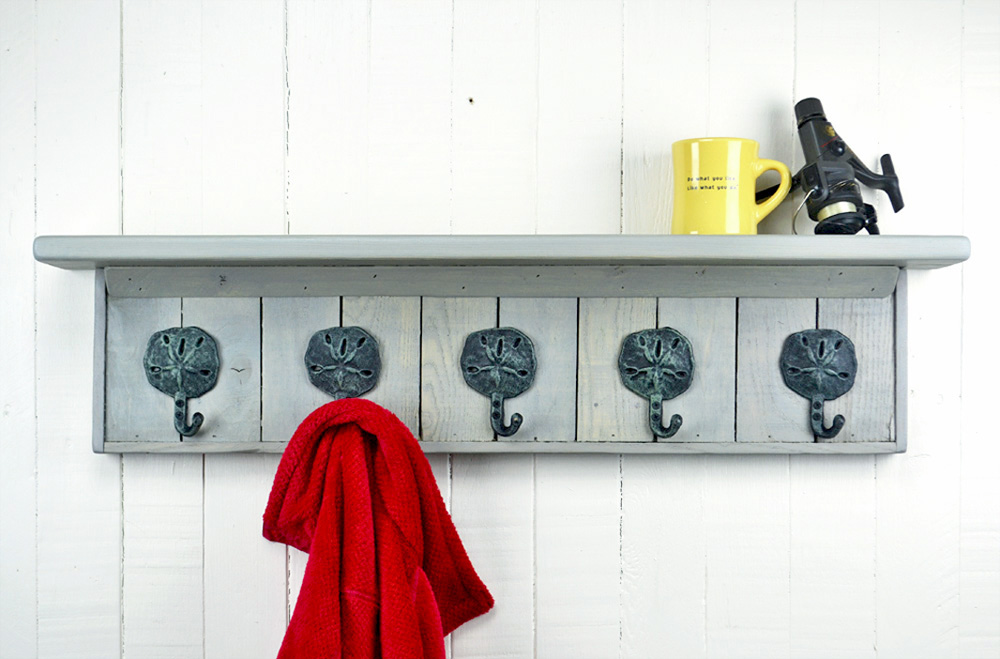 wall mounted coat rack with sand dollar hooks