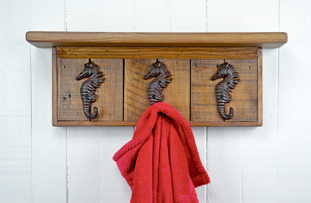 wall mounted coat rack with sea horse hooks