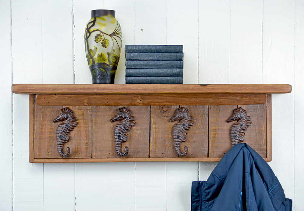 wall mounted coat rack with sea horse hooks