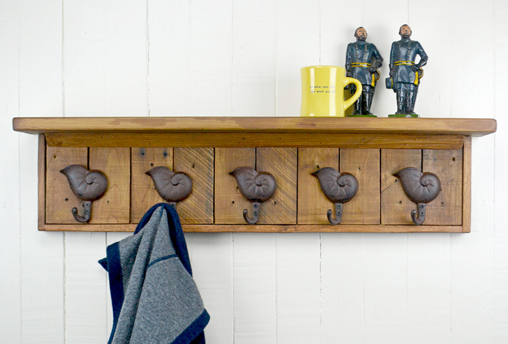 wall mounted coat rack with seashell hooks